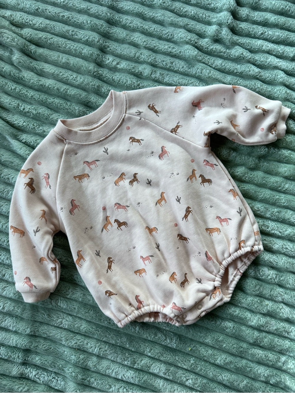 Rylee + Cru Crewneck Romper Horses 3-6 months